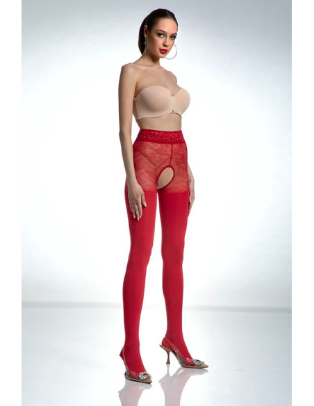 Czarne rajstopy open crotch z cyrkoniami 80den