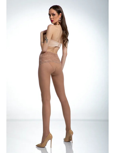 Beżowe rajstopy z koronka w pasie open crotch 2